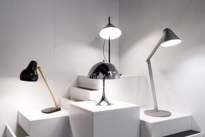 four table lamps, Panthella mini chrome at exhibitor Louis Poulsen, imm cologne fair 2018, blog post on lifetime-pieces.com