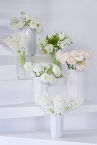 hyacinths, peonies, tulips, white and pink spring flowers in lyngby glass and porcelain vases blogpost Lifetimepieces.com