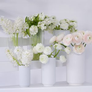 hyacinths, peonies, tulips, white and pink spring flowers in lyngby glass and porcelain vases blogpost Lifetimepieces.com