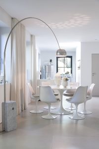 Saarinen, Knoll, Table, Chairs, Arco, Flos, Floorlamp, Designklassiker, all white, lifetime-pieces.com